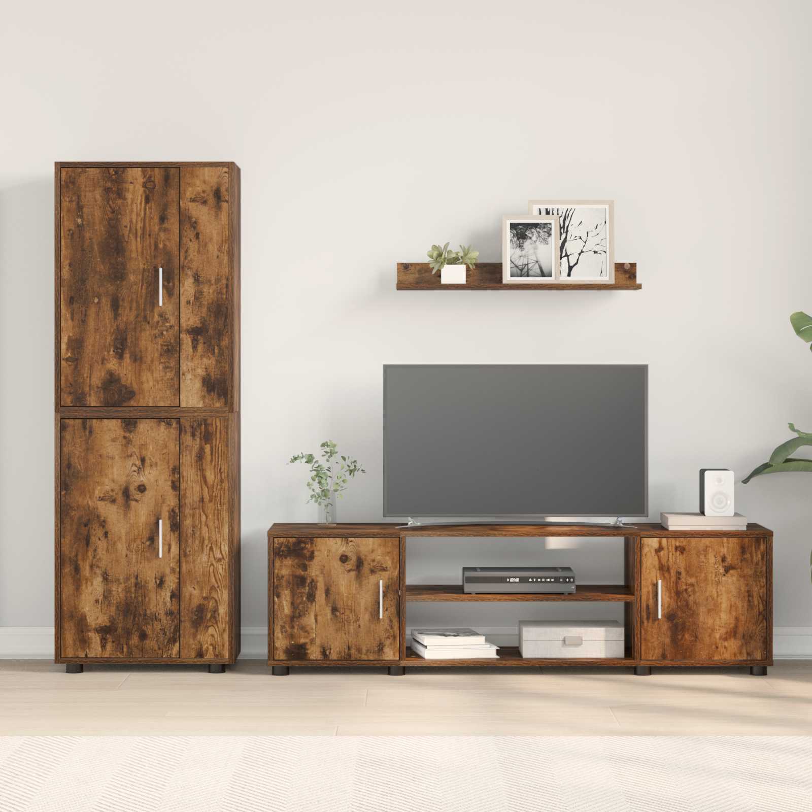 Tv-meubelset Wandgemonteerd 4 pcs Gerookt Eiken Bewerkt hout