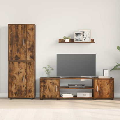 Tv-meubelset Wandgemonteerd 4 pcs Gerookt Eiken Bewerkt hout
