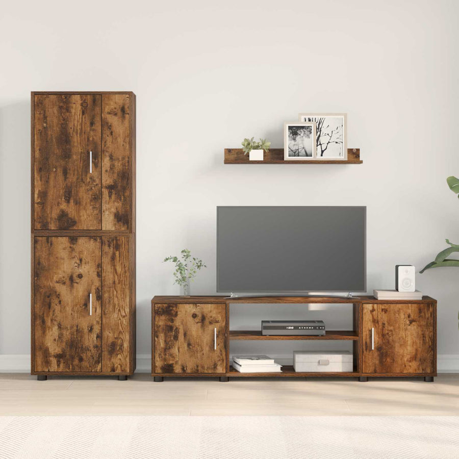 Tv-meubelset Wandgemonteerd 4 pcs Gerookt Eiken Bewerkt hout