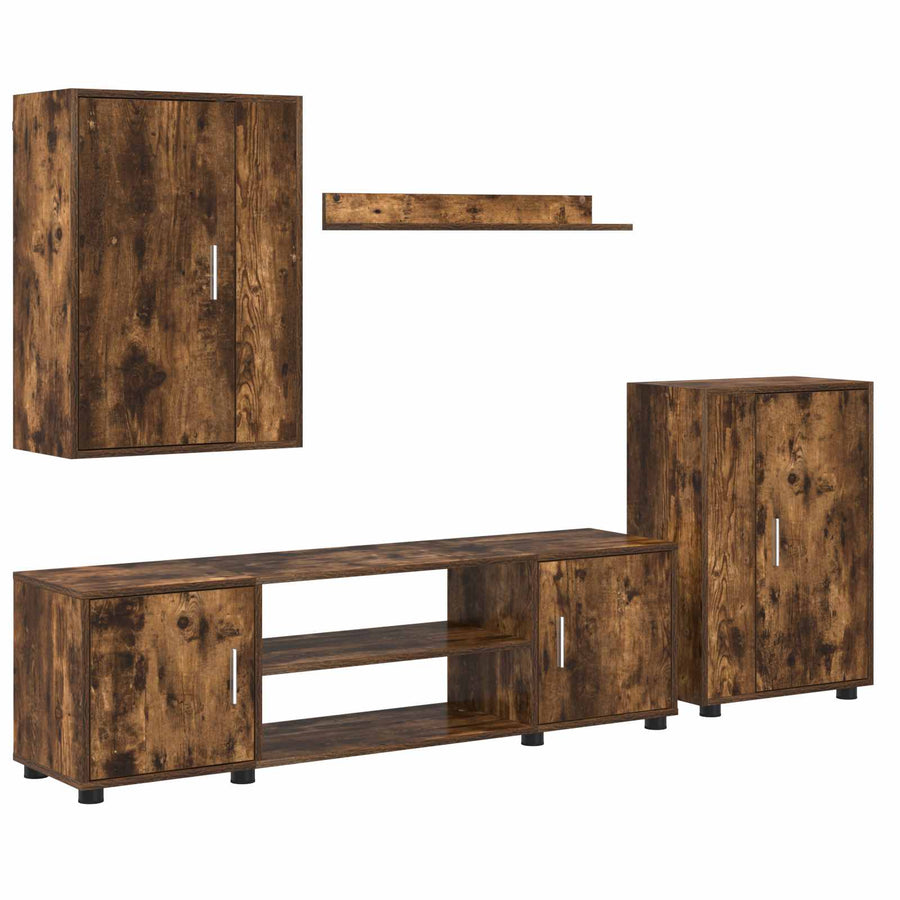 Tv-meubelset Wandgemonteerd 4 pcs Gerookt Eiken Bewerkt hout