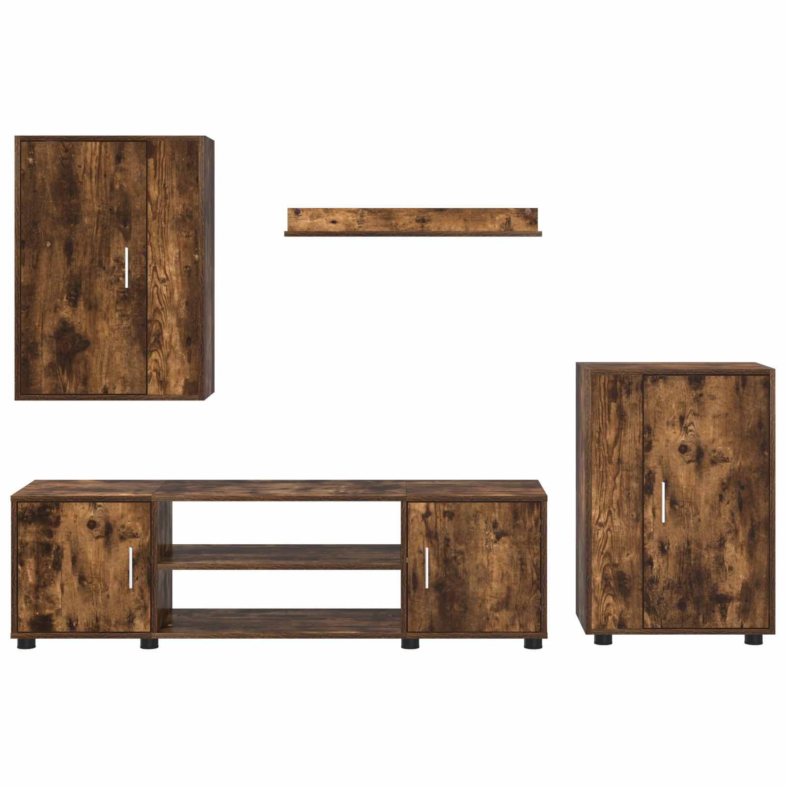 Tv-meubelset Wandgemonteerd 4 pcs Gerookt Eiken Bewerkt hout