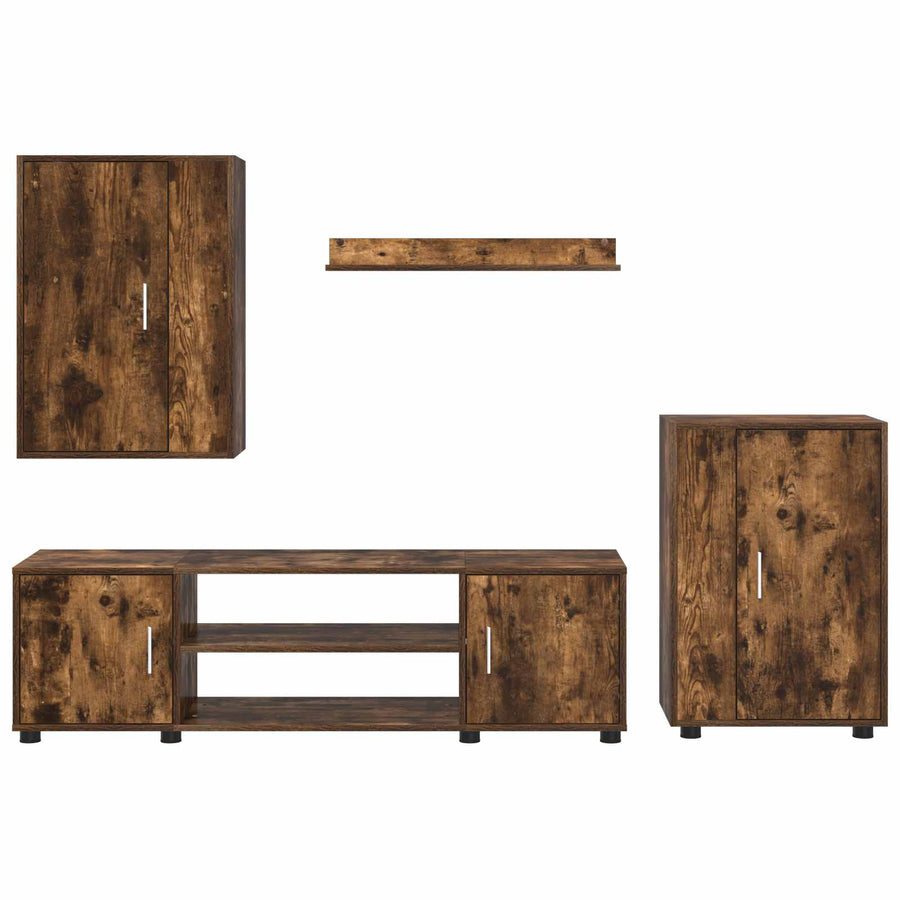 Tv-meubelset Wandgemonteerd 4 pcs Gerookt Eiken Bewerkt hout