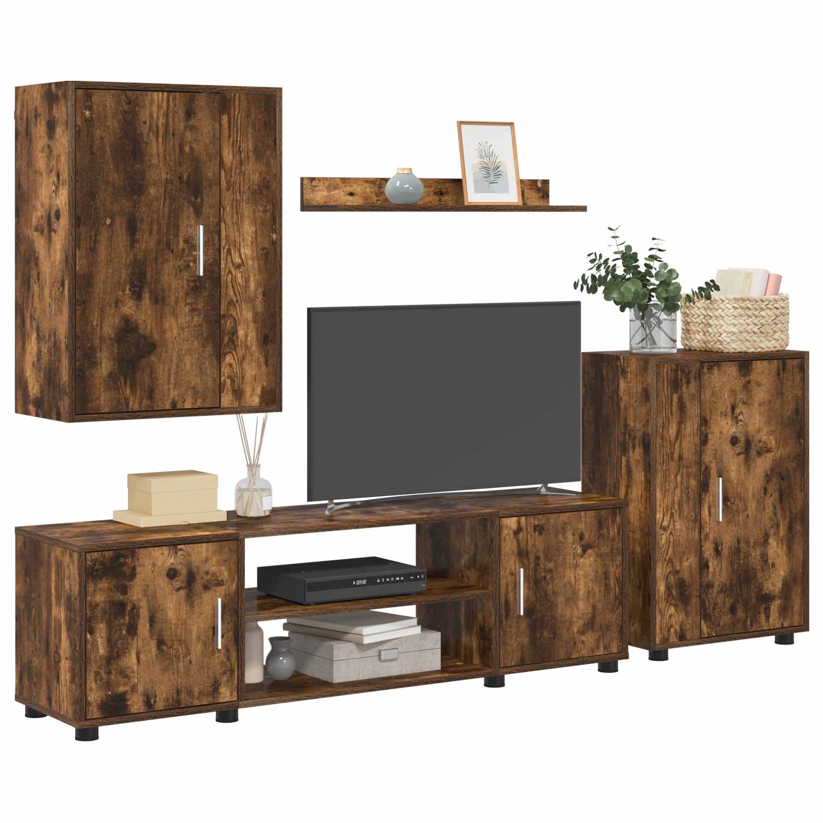 Tv-meubelset Wandgemonteerd 4 pcs Gerookt Eiken Bewerkt hout