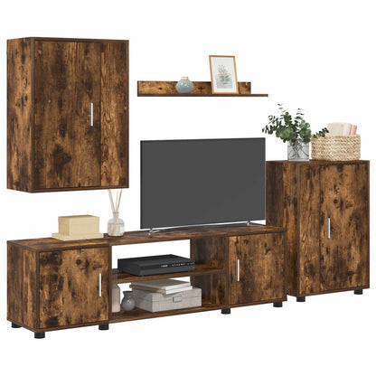 Tv-meubelset Wandgemonteerd 4 pcs Gerookt Eiken Bewerkt hout
