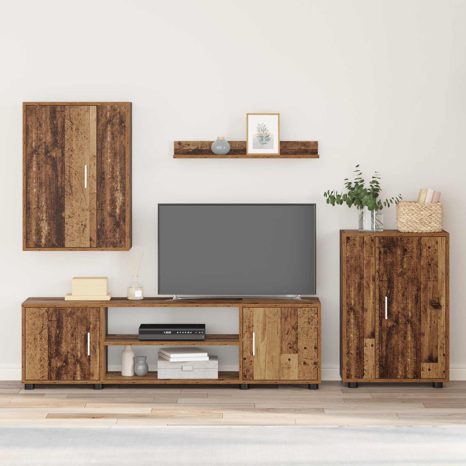 Tv-meubelset Wandgemonteerd 4 pcs Oud Hout Bewerkt hout