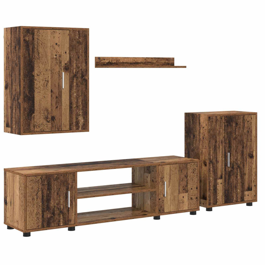 Tv-meubelset Wandgemonteerd 4 pcs Oud Hout Bewerkt hout
