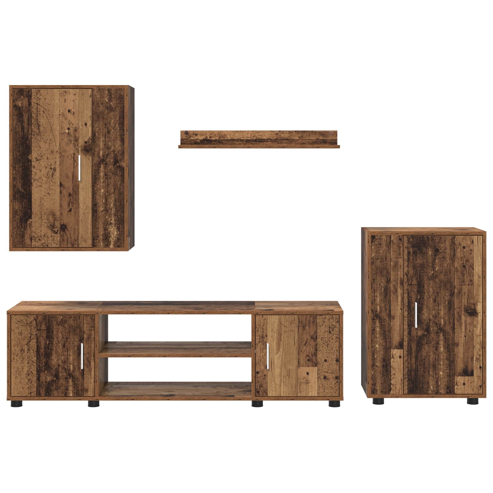 Tv-meubelset Wandgemonteerd 4 pcs Oud Hout Bewerkt hout