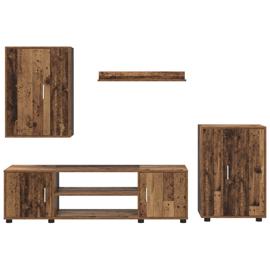 Tv-meubelset Wandgemonteerd 4 pcs Oud Hout Bewerkt hout