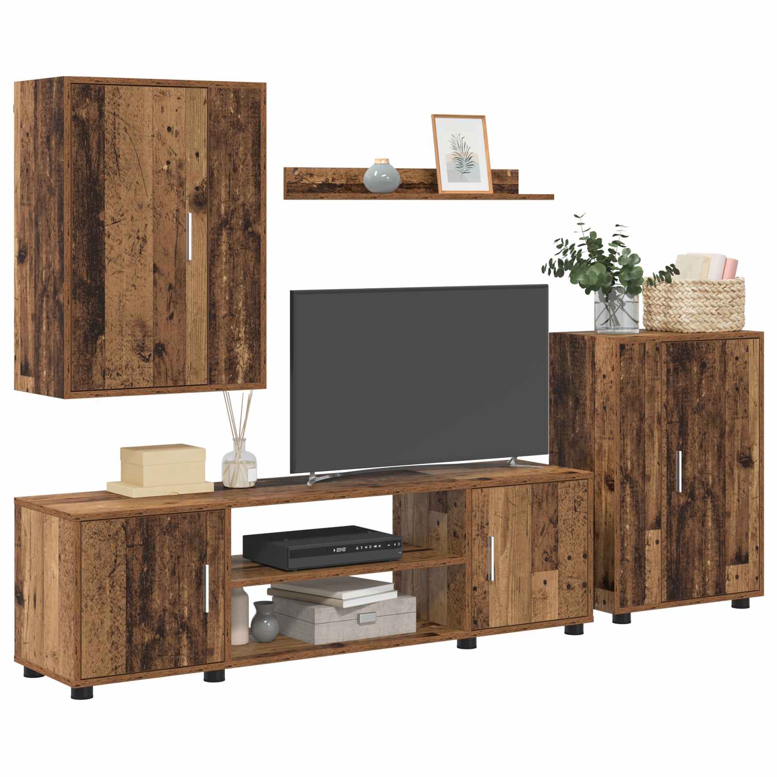 Tv-meubelset Wandgemonteerd 4 pcs Oud Hout Bewerkt hout