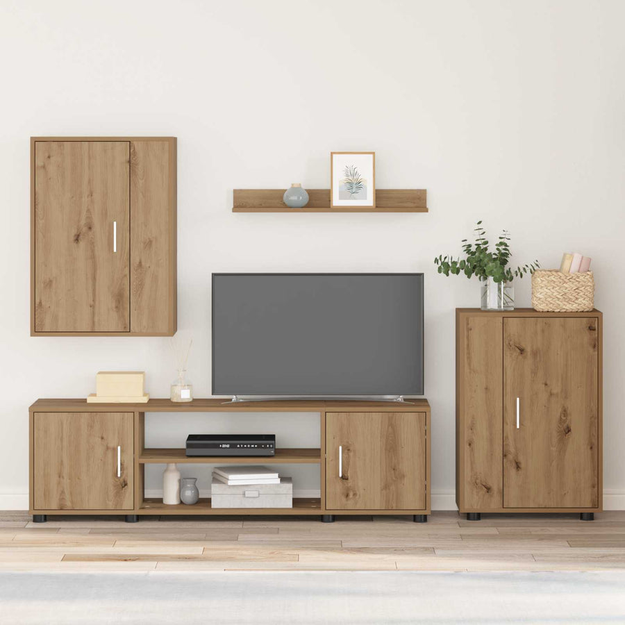 Tv-meubelset Wandgemonteerd 4 pcs Artisan Eiken Bewerkt hout