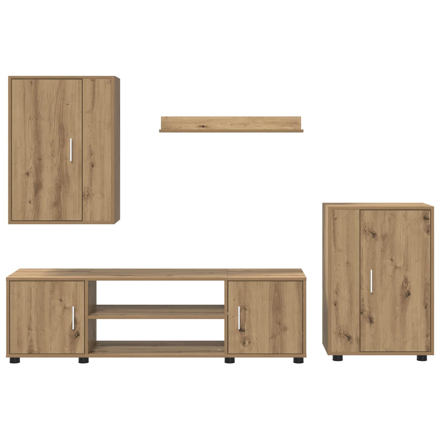 Tv-meubelset Wandgemonteerd 4 pcs Artisan Eiken Bewerkt hout