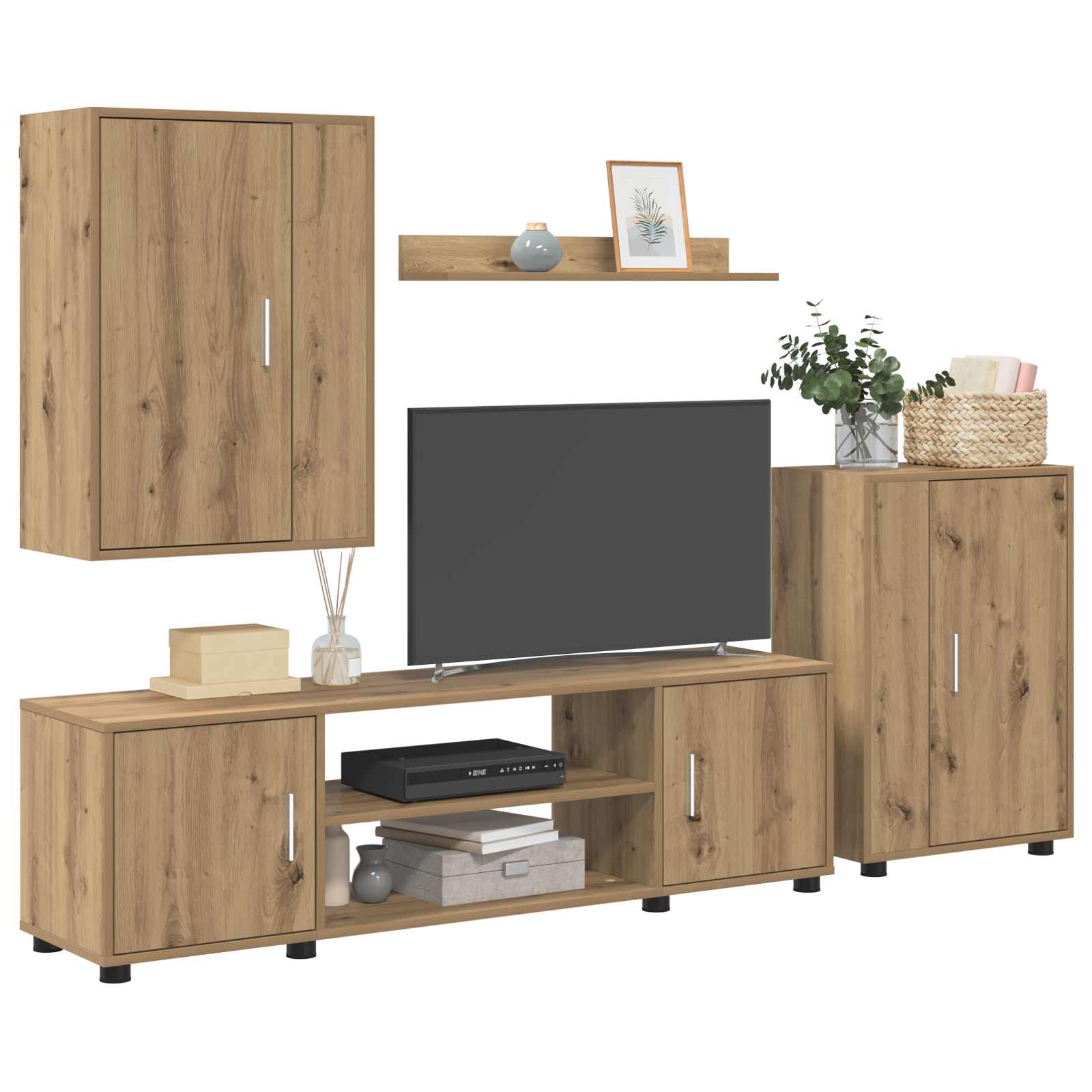 Tv-meubelset Wandgemonteerd 4 pcs Artisan Eiken Bewerkt hout