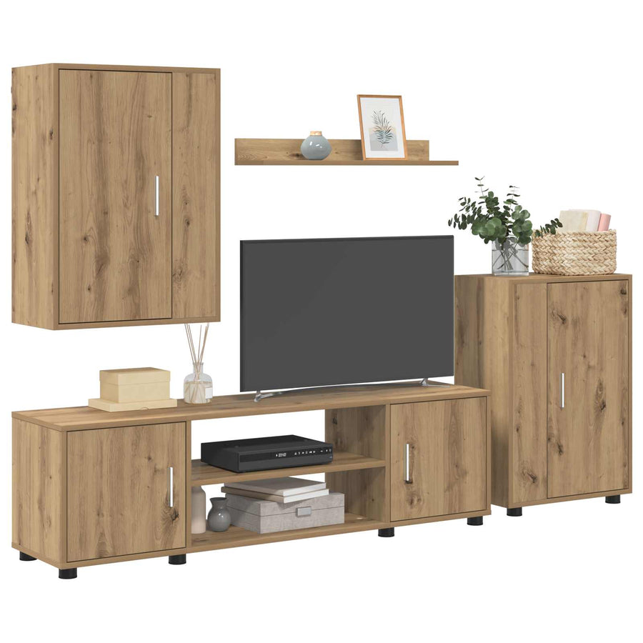Tv-meubelset Wandgemonteerd 4 pcs Artisan Eiken Bewerkt hout