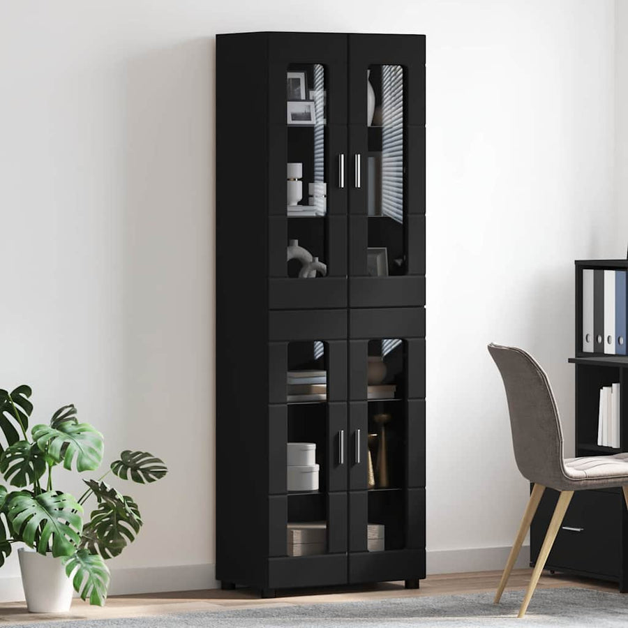 Hoge kast met plank Zwart 60 x 35 x 182 cm Bewerkt hout