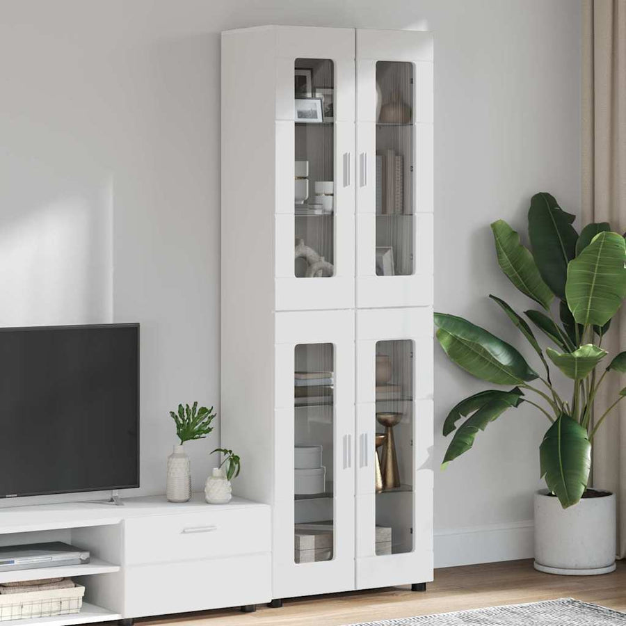 Hoge kast met plank Hoogglans wit 60 x 35 x 182 cm Bewerkt hout