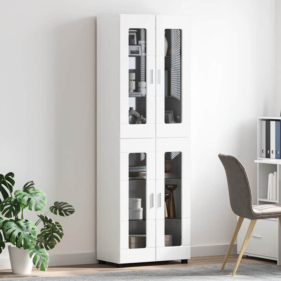 Hoge kast met plank Hoogglans wit 60 x 35 x 182 cm Bewerkt hout