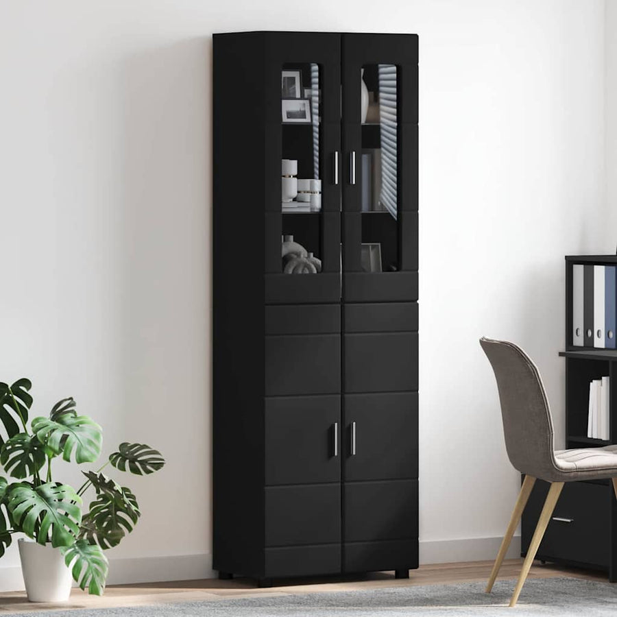 Hoge kast met plank Zwart 60 x 35 x 182 cm Bewerkt hout