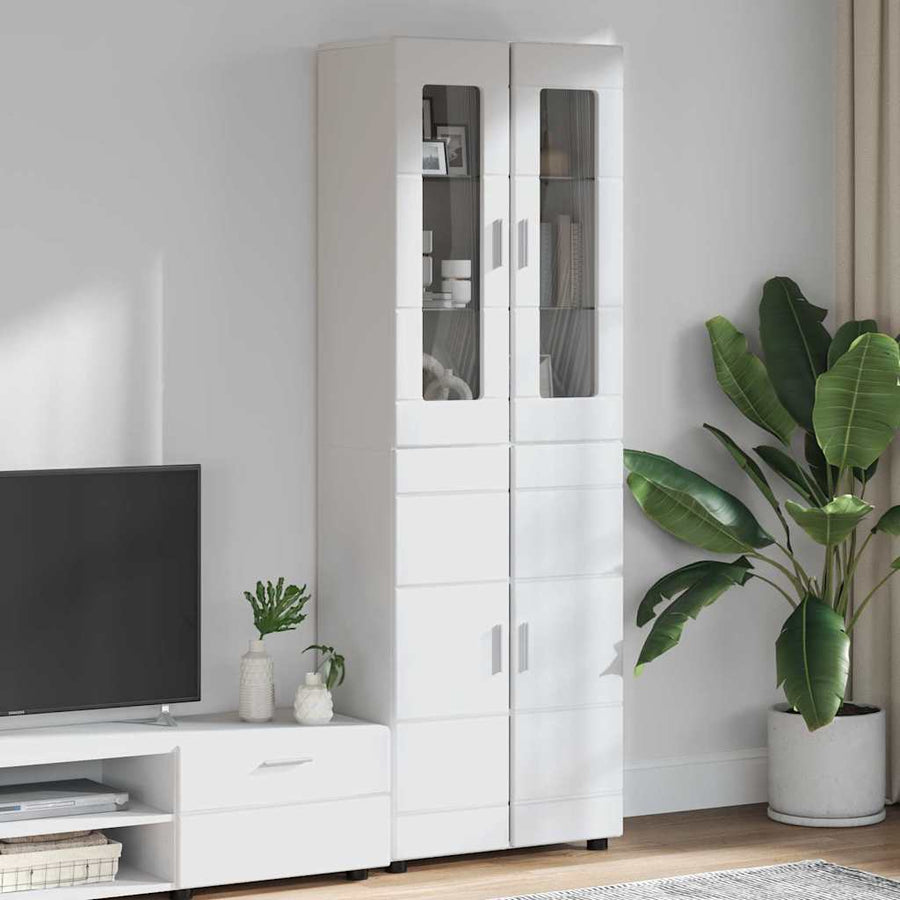 Hoge kast met plank Hoogglans wit 60 x 35 x 182 cm Bewerkt hout