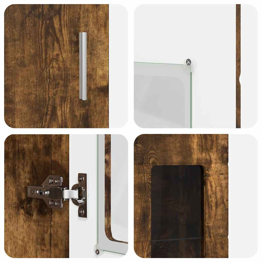 Hoge kast met plank Gerookt eiken 60 x 35 x 182 cm Bewerkt hout