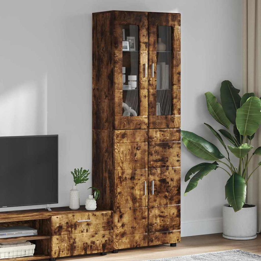 Hoge kast met plank Gerookt eiken 60 x 35 x 182 cm Bewerkt hout