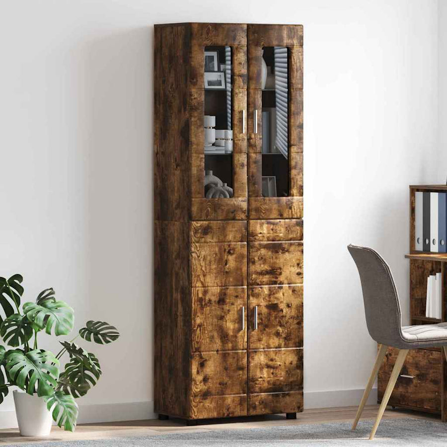 Hoge kast met plank Gerookt eiken 60 x 35 x 182 cm Bewerkt hout