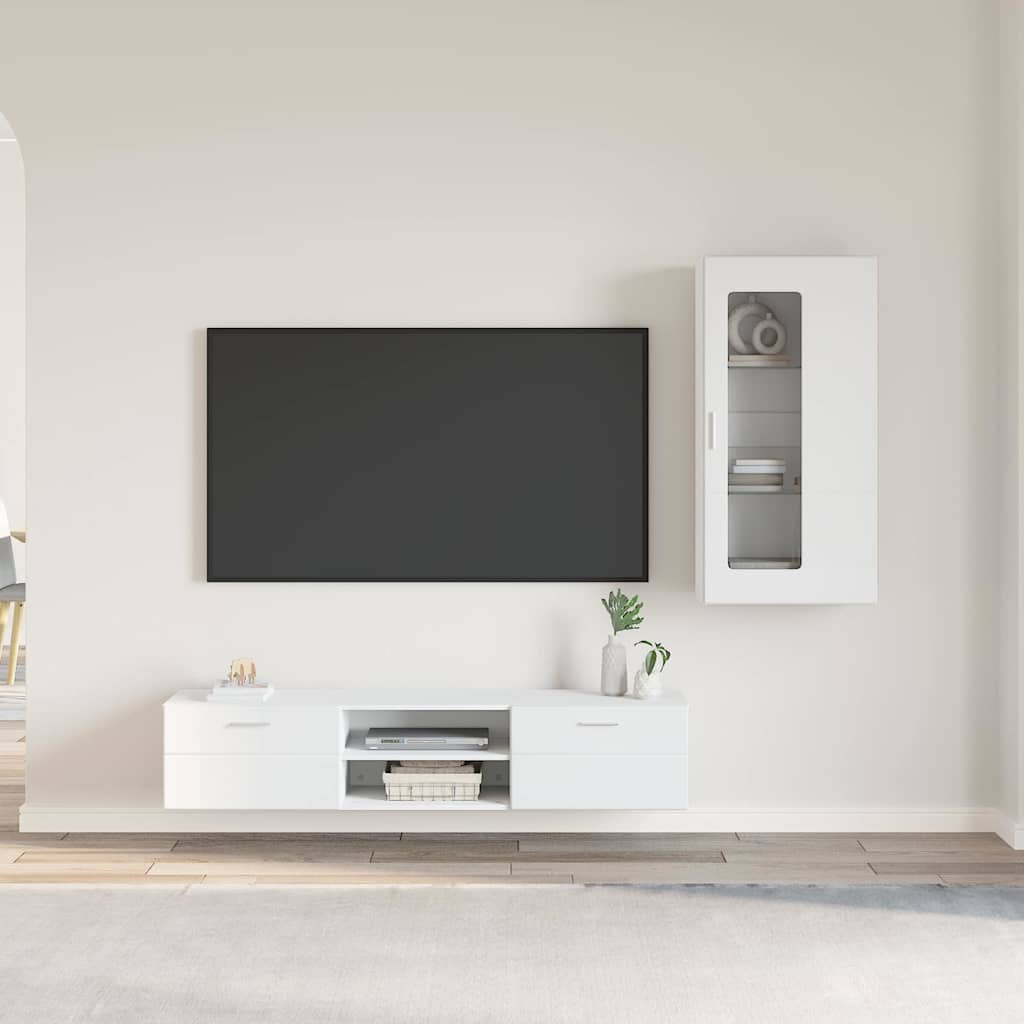 Tv-meubelset met lade met plank Wandgemonteerd Wit Bewerkt hout