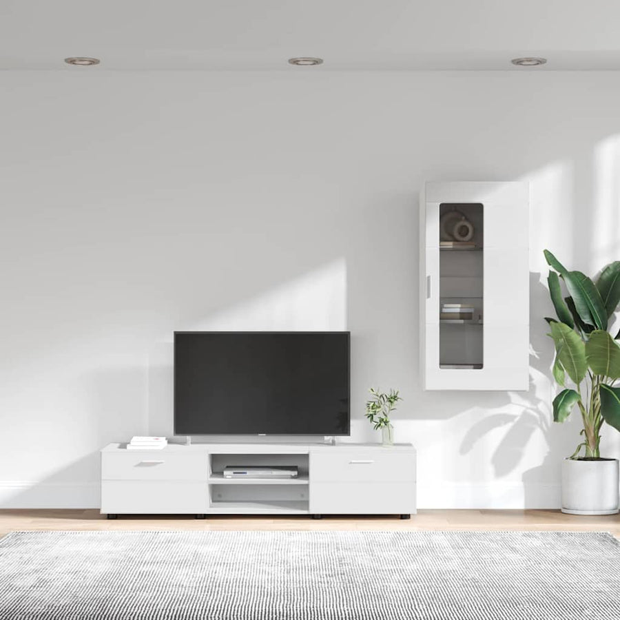 Tv-meubelset met lade met plank Wandgemonteerd Wit Bewerkt hout