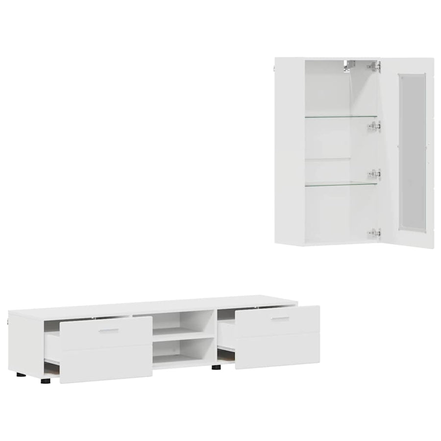 Tv-meubelset met lade met plank Wandgemonteerd Wit Bewerkt hout