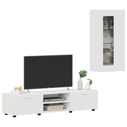 Tv-meubelset met lade met plank Wandgemonteerd Wit Bewerkt hout