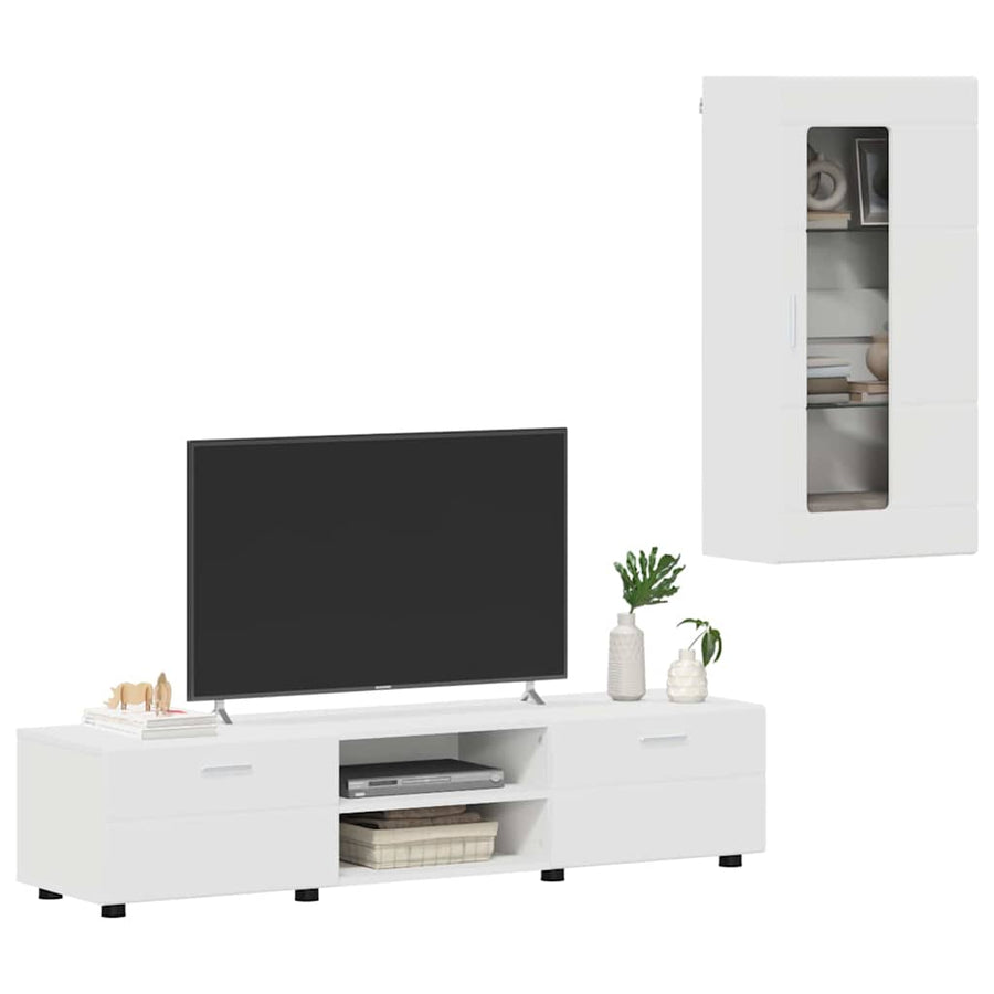 Tv-meubelset met lade met plank Wandgemonteerd Wit Bewerkt hout