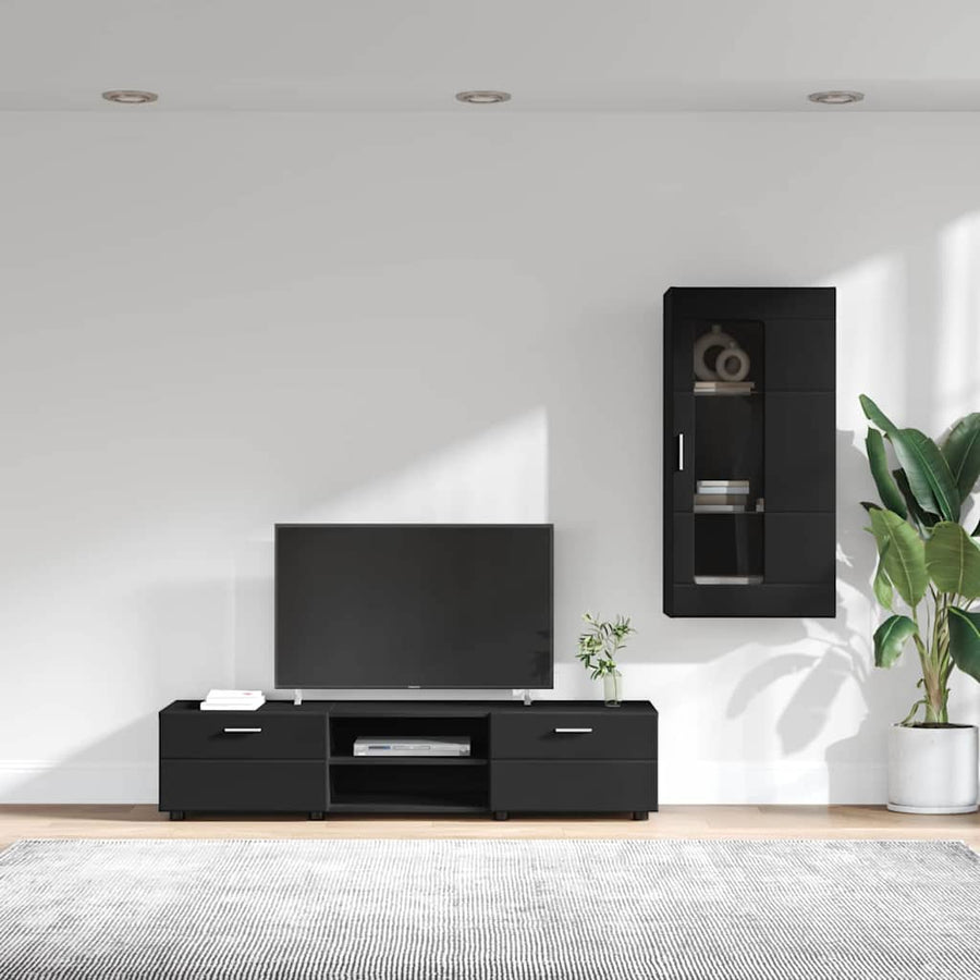 Tv-meubelset met lade met plank met opslag Zwart Bewerkt hout