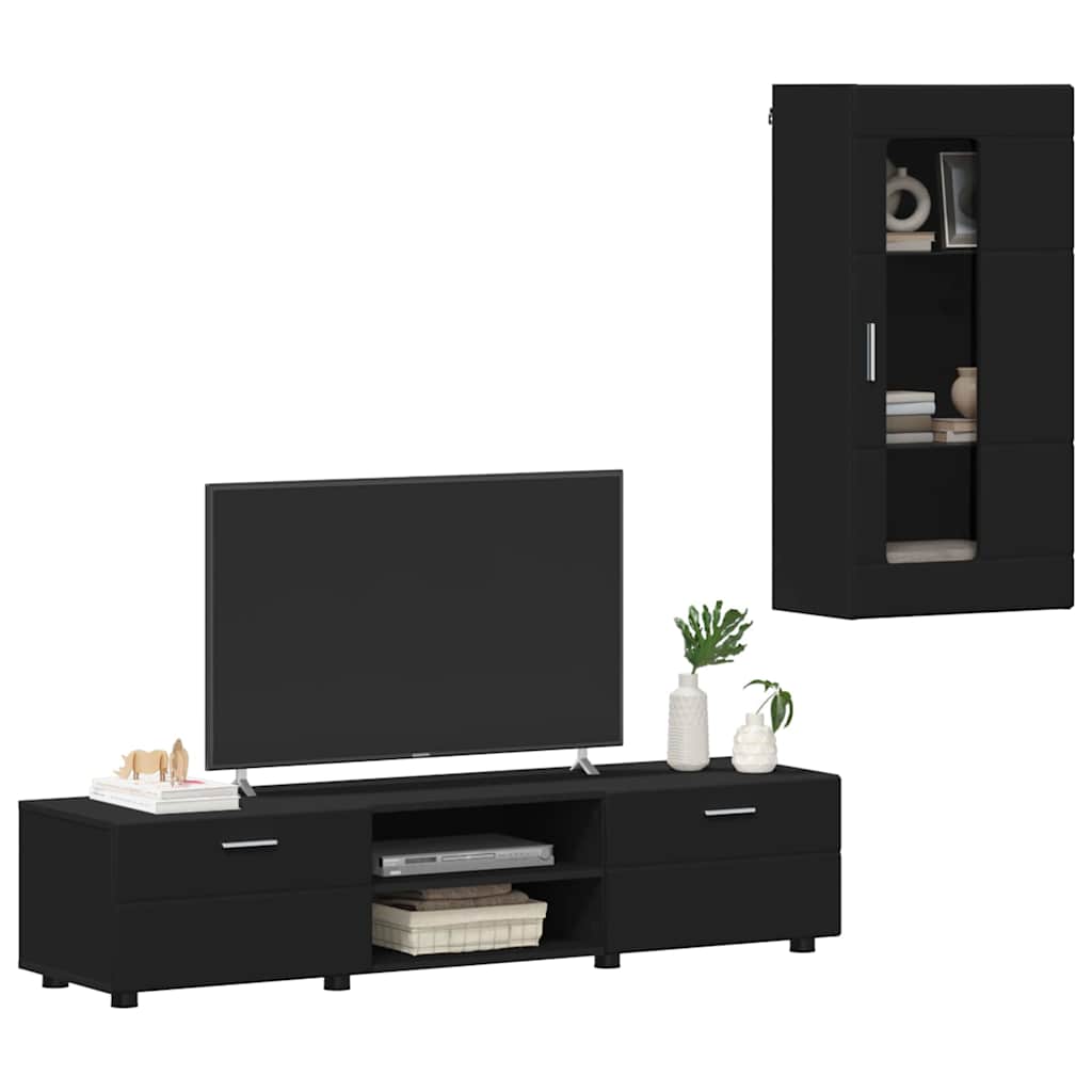 Tv-meubelset met lade met plank met opslag Zwart Bewerkt hout