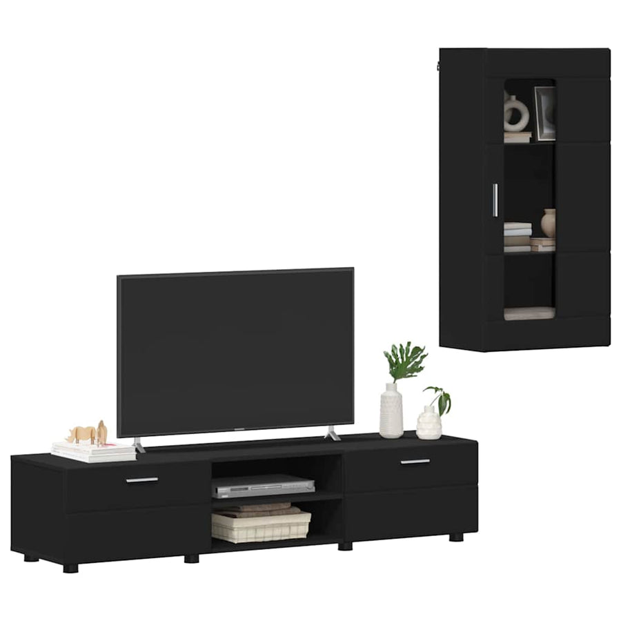 Tv-meubelset met lade met plank met opslag Zwart Bewerkt hout
