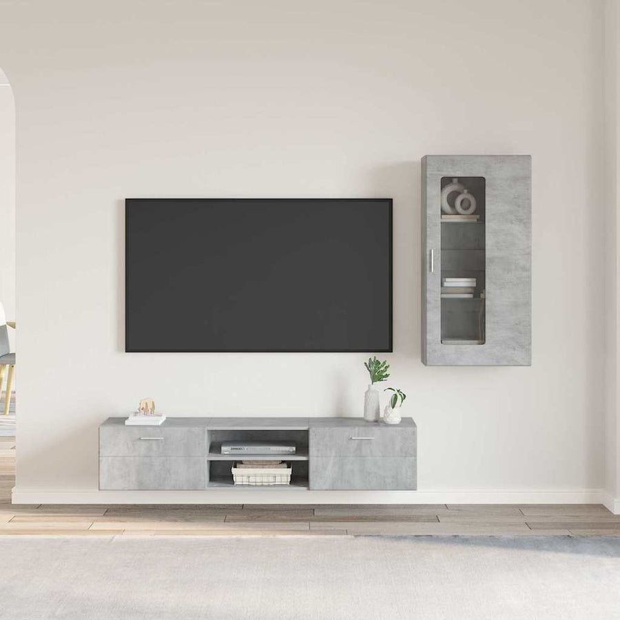 Tv-meubelset met lade met plank Beton Grijs Bewerkt hout