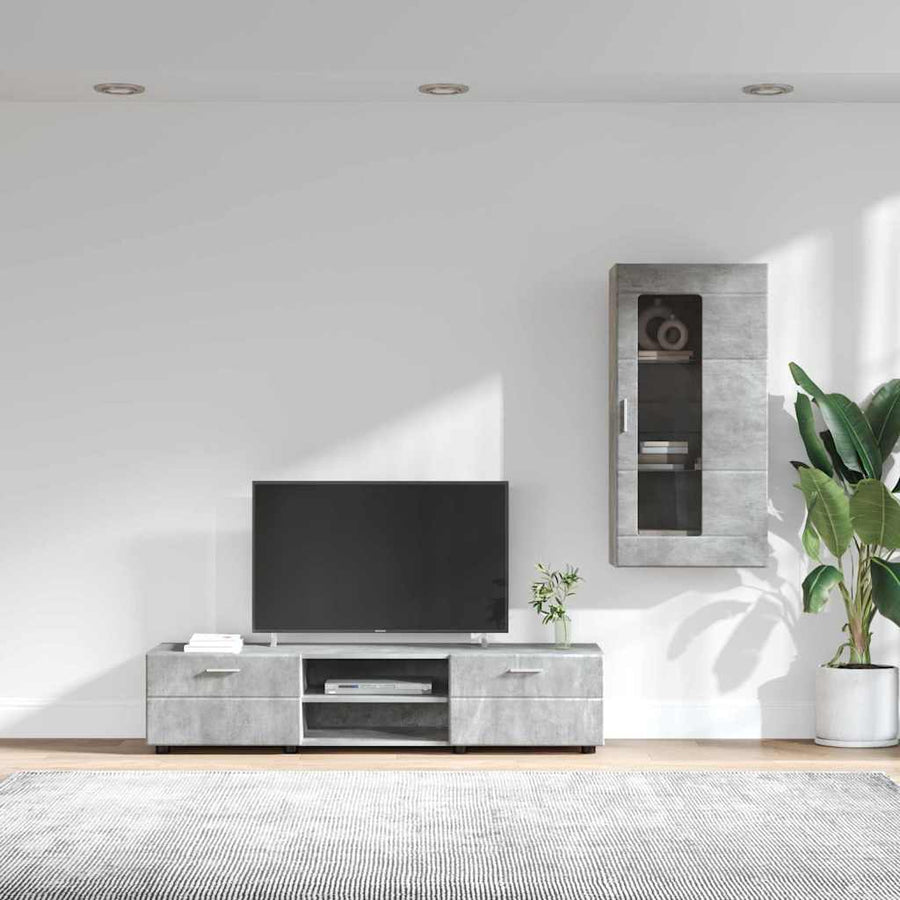 Tv-meubelset met lade met plank Beton Grijs Bewerkt hout