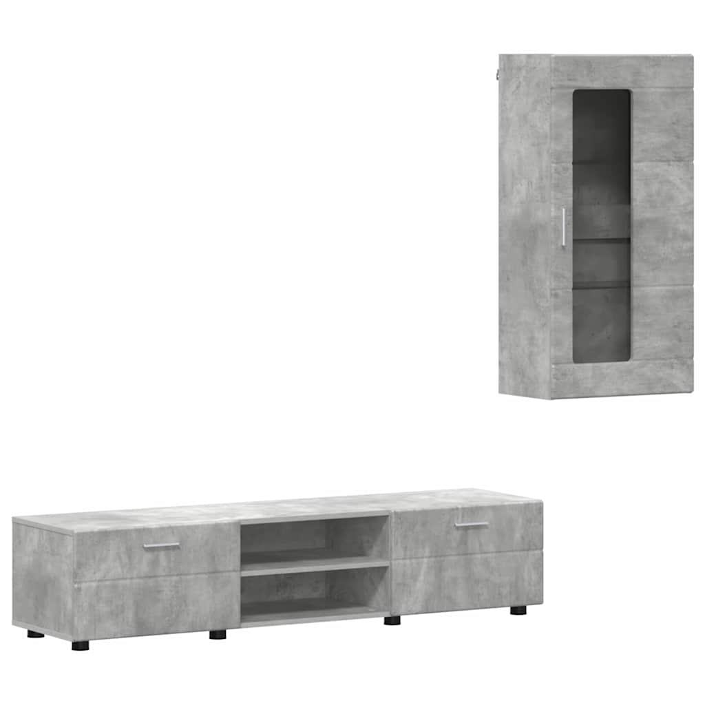 Tv-meubelset met lade met plank Beton Grijs Bewerkt hout