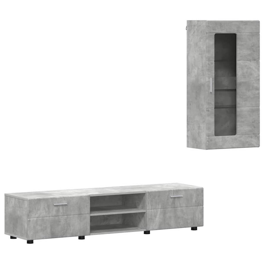 Tv-meubelset met lade met plank Beton Grijs Bewerkt hout