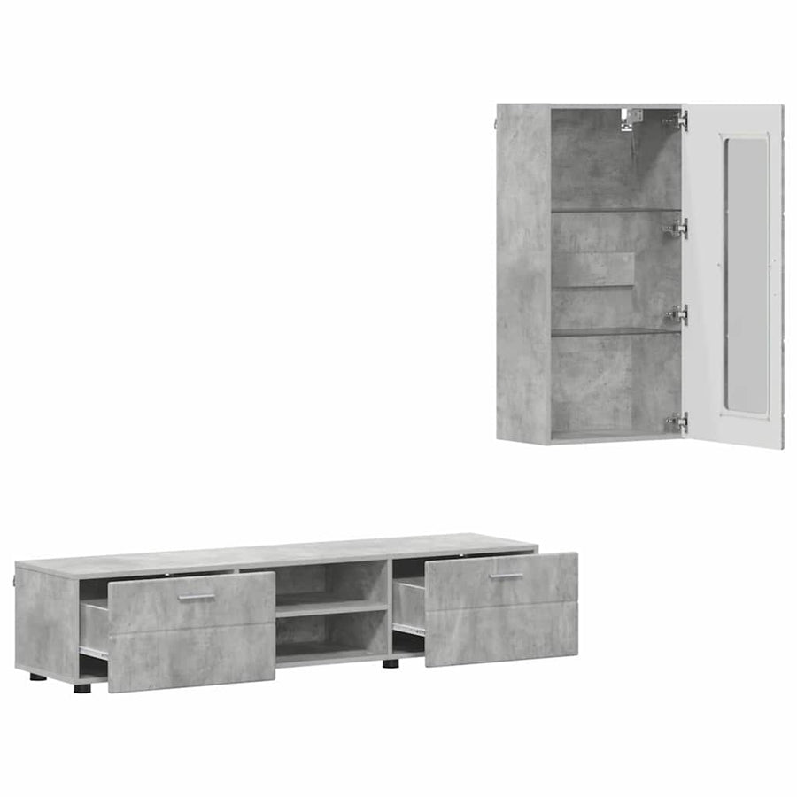 Tv-meubelset met lade met plank Beton Grijs Bewerkt hout