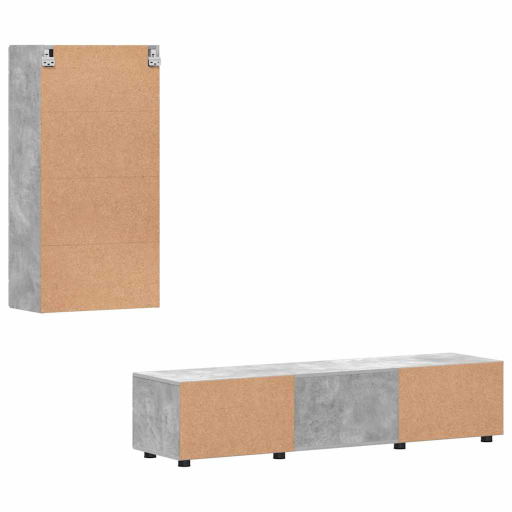 Tv-meubelset met lade met plank Beton Grijs Bewerkt hout