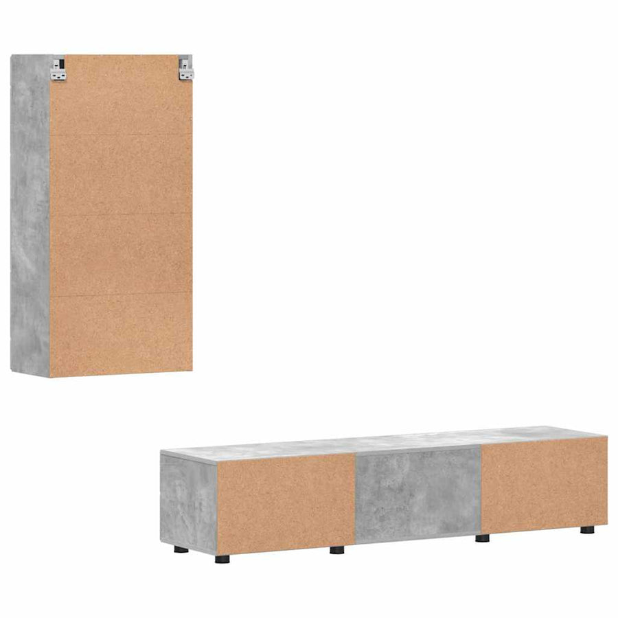 Tv-meubelset met lade met plank Beton Grijs Bewerkt hout