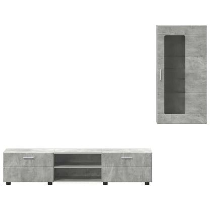 Tv-meubelset met lade met plank Beton Grijs Bewerkt hout