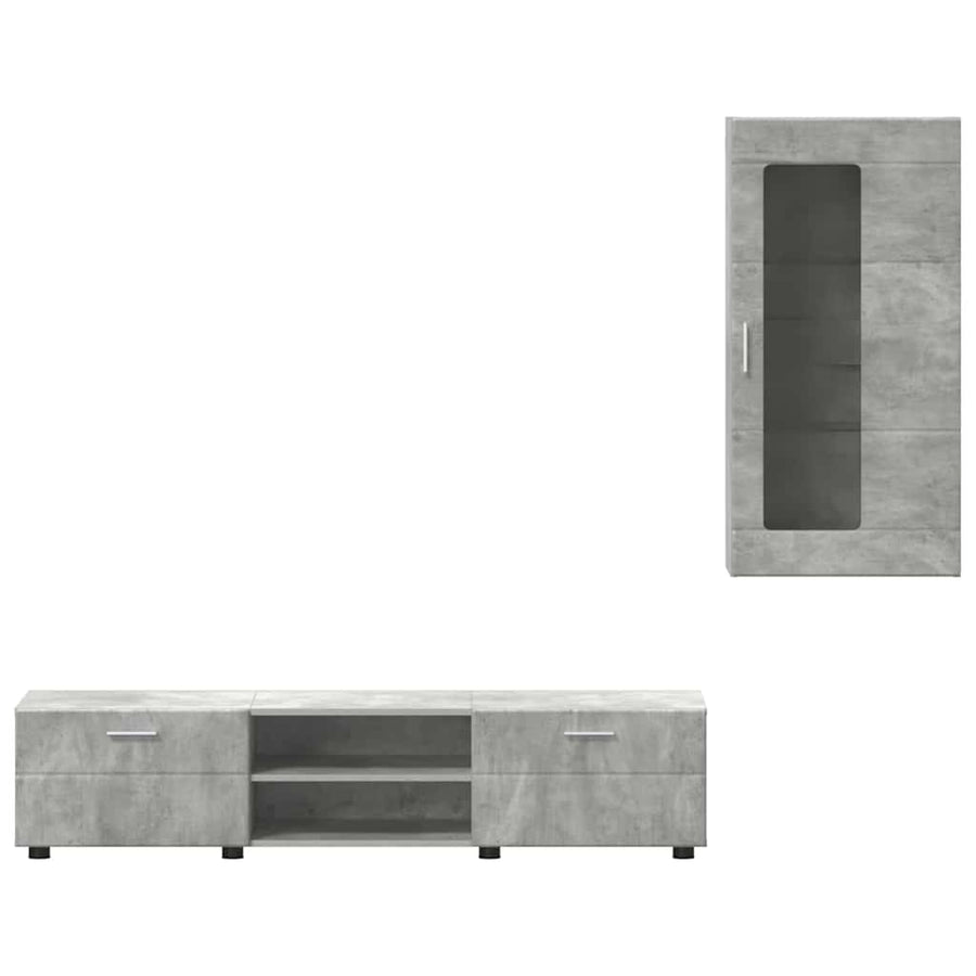 Tv-meubelset met lade met plank Beton Grijs Bewerkt hout