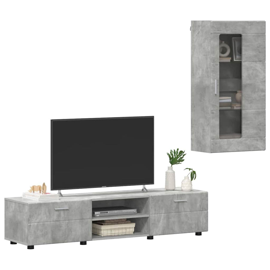 Tv-meubelset met lade met plank Beton Grijs Bewerkt hout