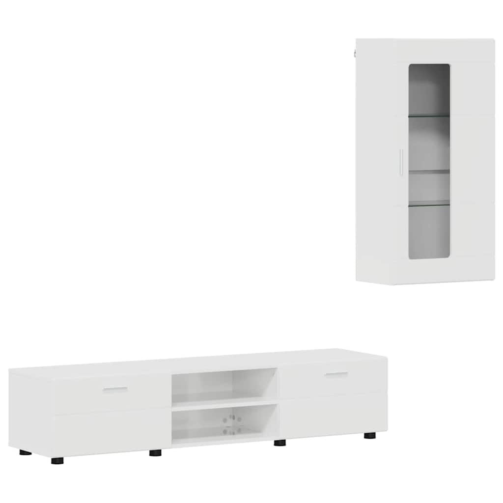 Tv-meubelset met lade met plank Hoogglans wit Bewerkt hout