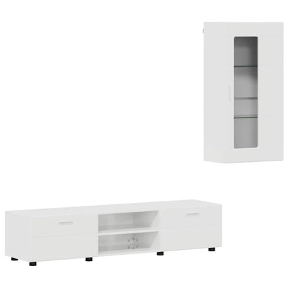Tv-meubelset met lade met plank Hoogglans wit Bewerkt hout