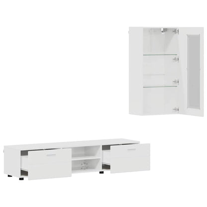 Tv-meubelset met lade met plank Hoogglans wit Bewerkt hout