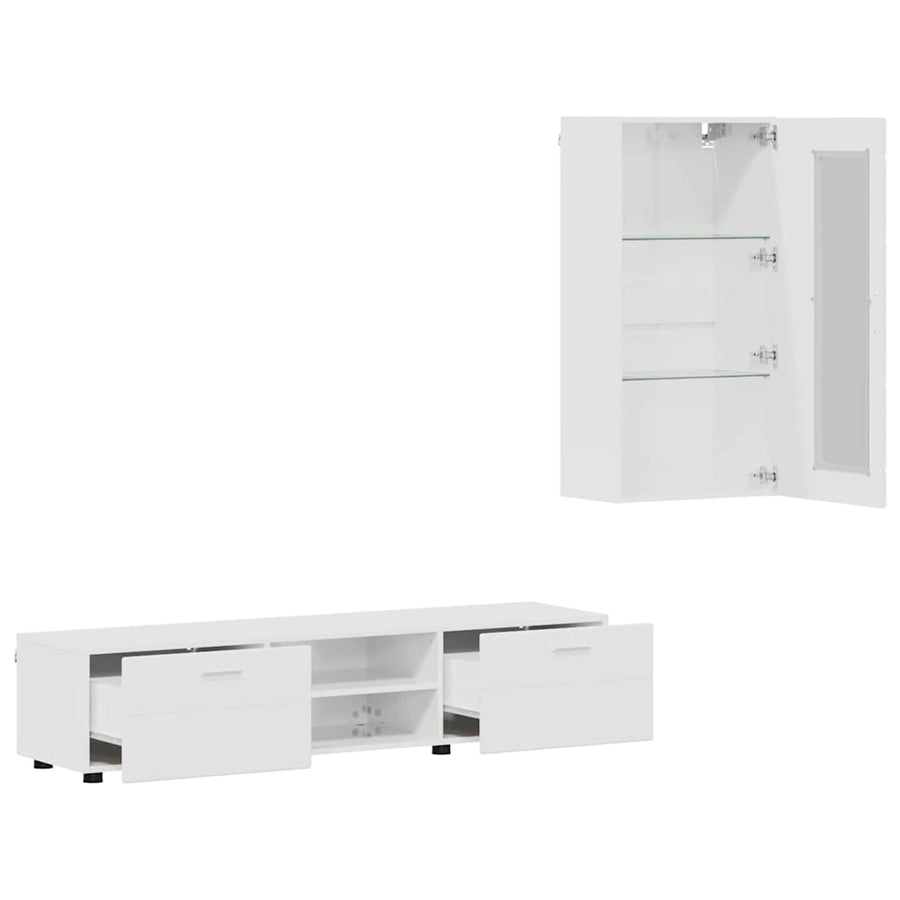 Tv-meubelset met lade met plank Hoogglans wit Bewerkt hout