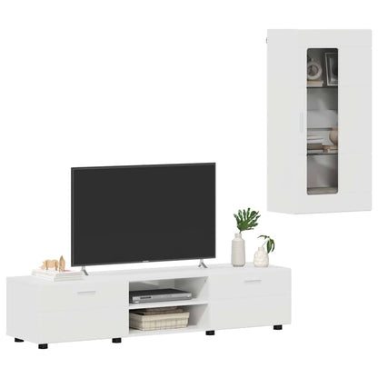 Tv-meubelset met lade met plank Hoogglans wit Bewerkt hout