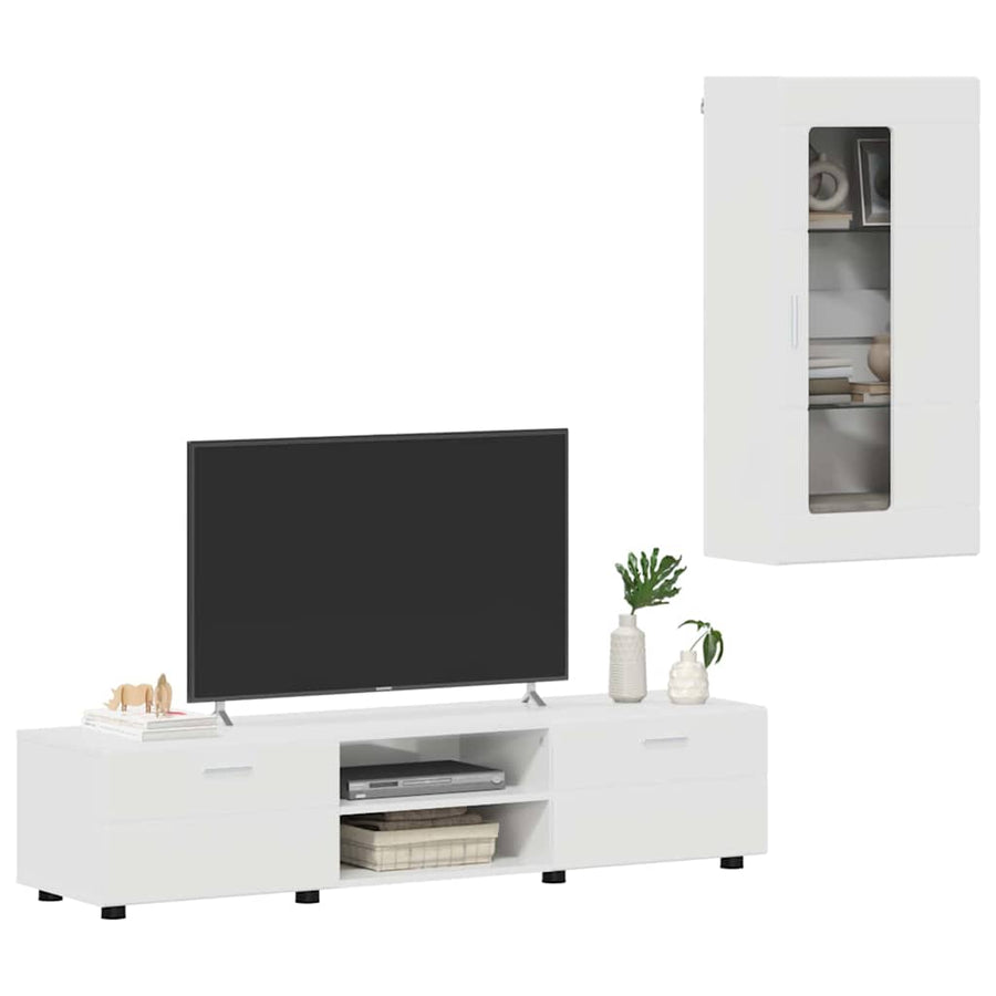 Tv-meubelset met lade met plank Hoogglans wit Bewerkt hout