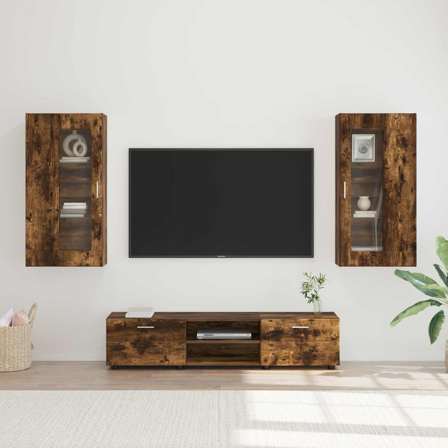 Tv-meubelset met lade FLORIN 3 pcs Gerookt eiken Bewerkt hout